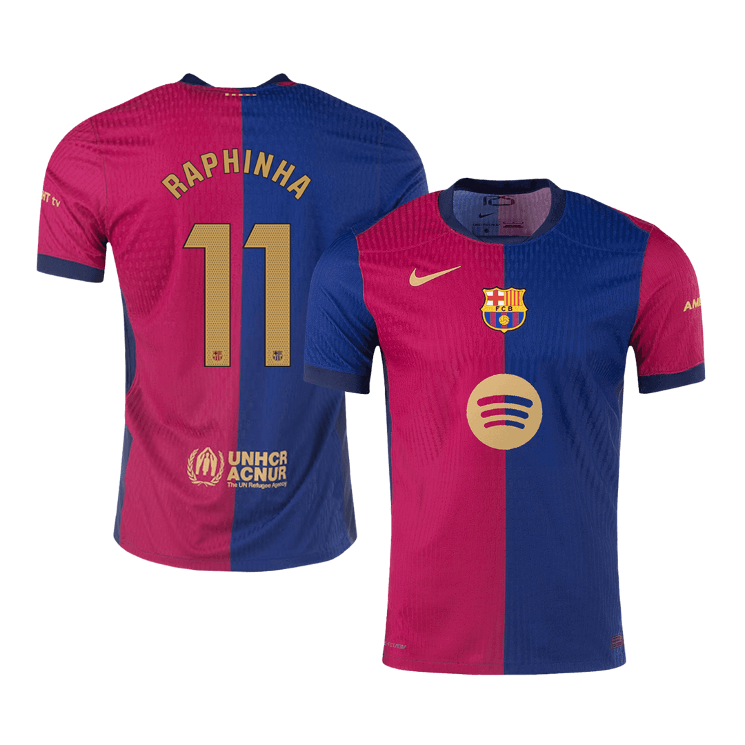 Tricouri Fotbal Barcelona RAPHINHA #11 Acasă 2024/25 Authentic (Spotify Logo Without Text)