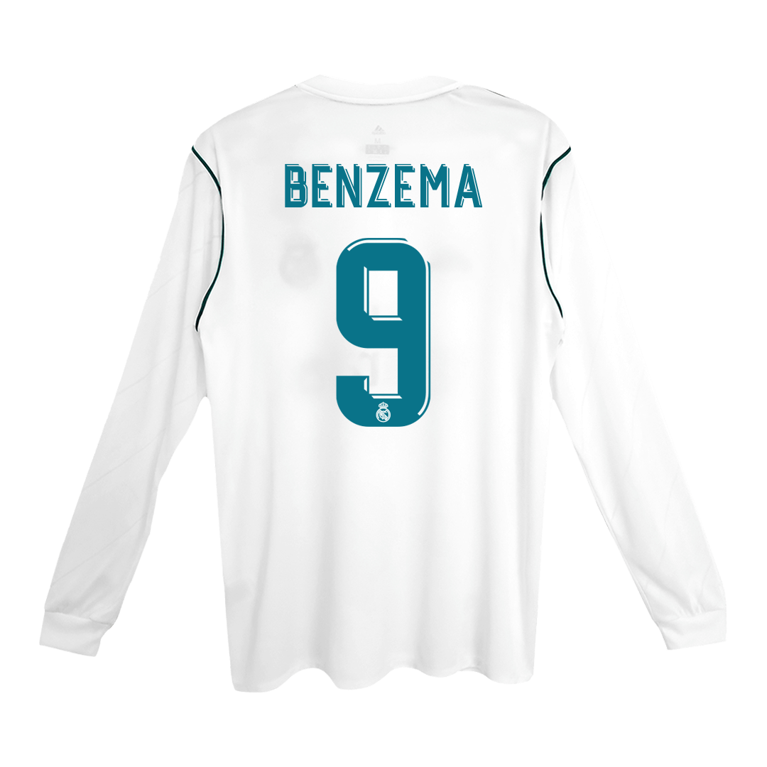 Tricouri Fotbal Vintage Real Madrid BENZEMA #9 Acasă 2017/18 Mânecă Lungă