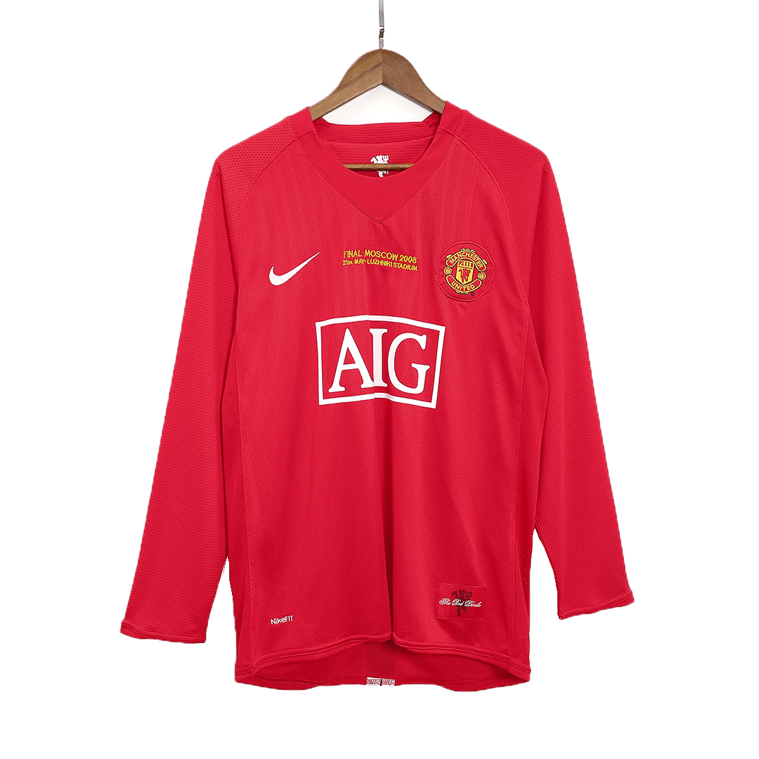 Tricouri Fotbal Vintage Manchester United RONALDO #7 Acasă 2007/08 Mânecă Lungă - UCL Final