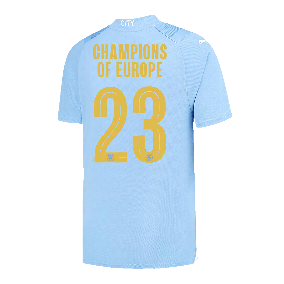 Tricouri Fotbal Manchester City Acasă 2023/24 CHAMPIONS OF EUROPE #23 (mărime mare)