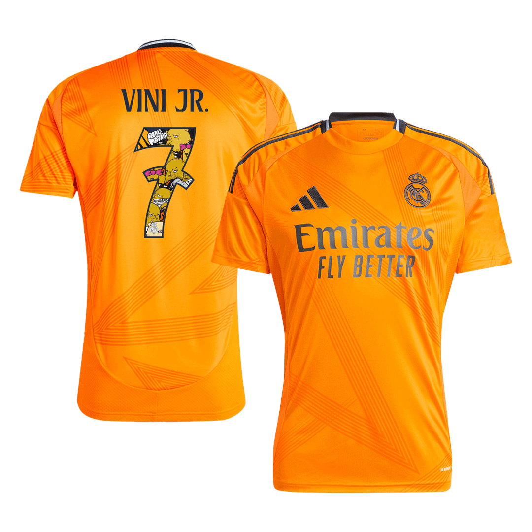 Tricouri Fotbal Real Madrid VINI JR. #7 Deplasare 2024/25 - Bear Champ Font (mărime mare)