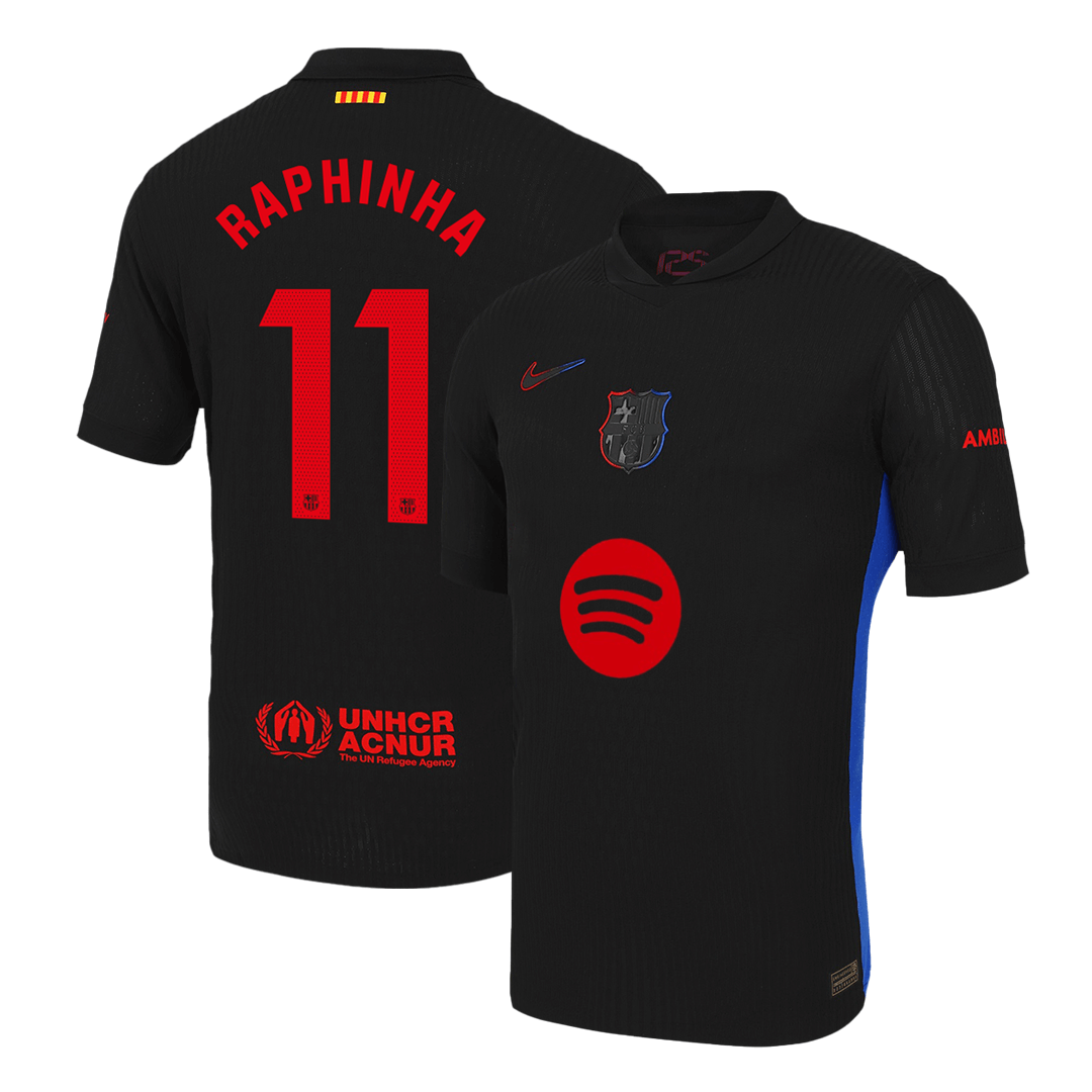 Tricouri Fotbal Barcelona RAPHINHA #11 Deplasare 2024/25 Authentic (Spotify Logo Without Text)