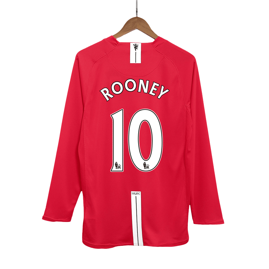 Tricouri Fotbal Vintage Manchester United ROONEY #10 Acasă 2007/08 Mânecă Lungă