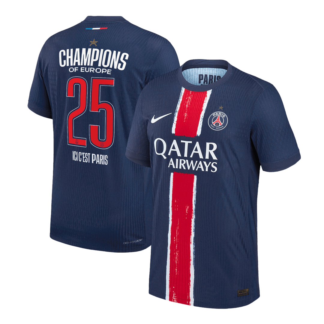 Tricouri Fotbal PSG CHAMPIONS #25 Acasă 2024/25 Authentic - CHAMPIONS OF EUROPE