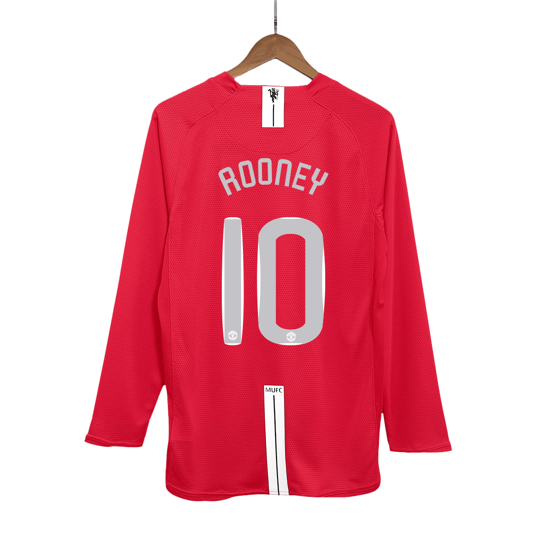Tricouri Fotbal Vintage Manchester United ROONEY #10 Acasă 2007/08 Mânecă Lungă - UCL Final