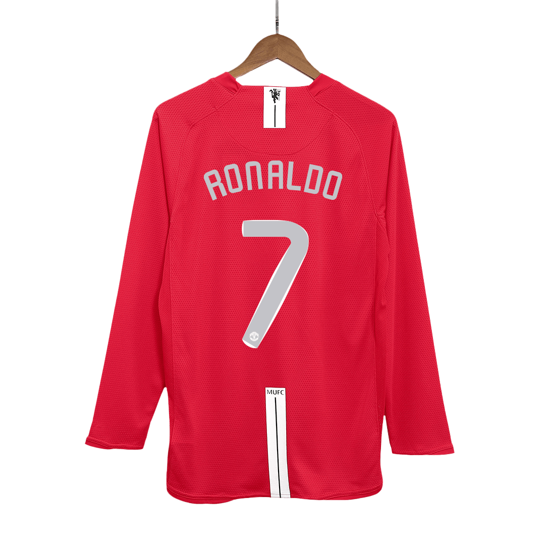 Tricouri Fotbal Vintage Manchester United RONALDO #7 Acasă 2007/08 Mânecă Lungă - UCL Final