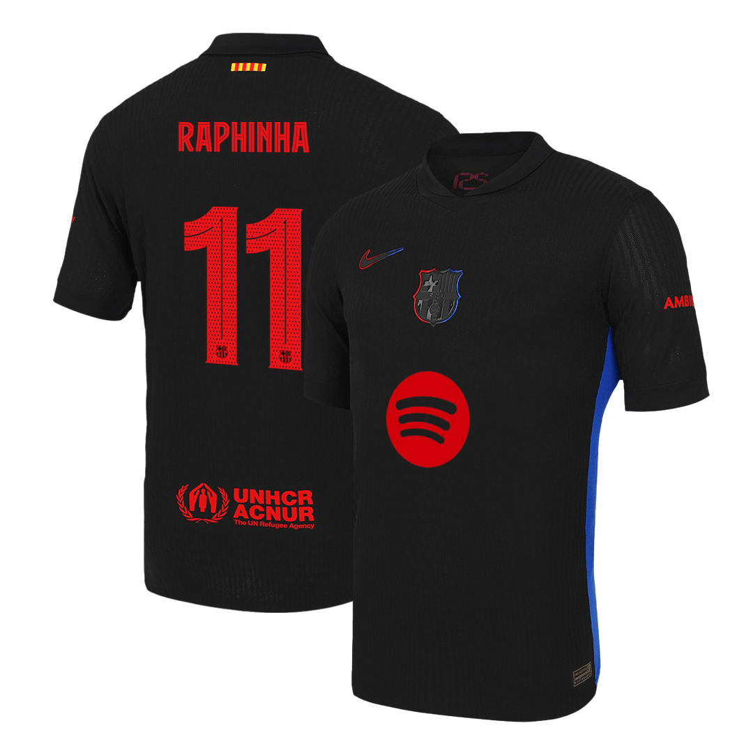 Tricouri Fotbal Barcelona RAPHINHA #11 Deplasare 2024/25 Authentic - UCL (Spotify Logo Without Text)