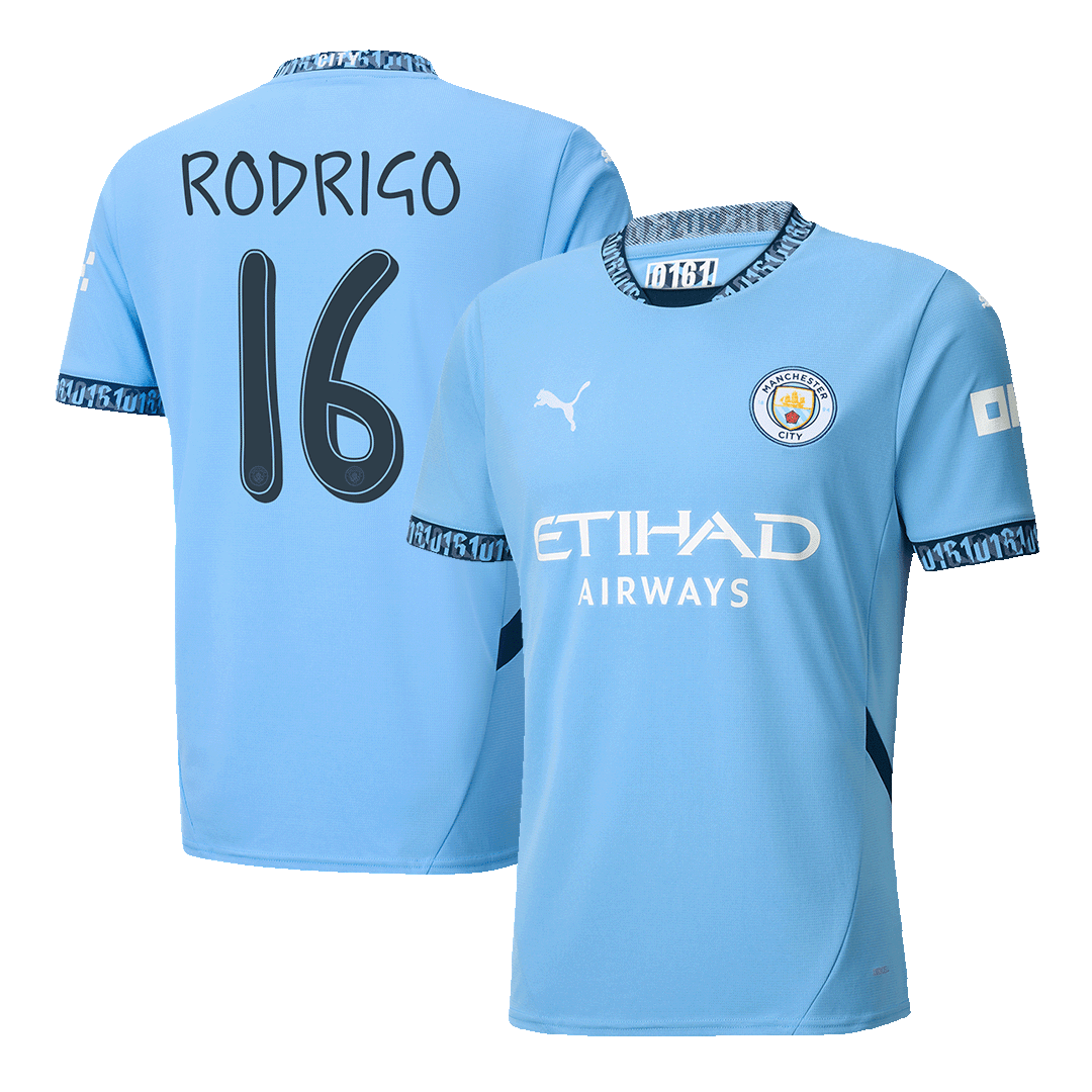 Tricouri Fotbal Manchester City RODRIGO #16 Acasă 2024/25 - UCL (mărime mare)