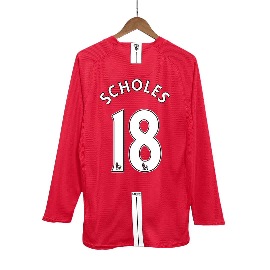 Tricouri Fotbal Vintage Manchester United SCHOLES #18 Acasă 2007/08 Mânecă Lungă
