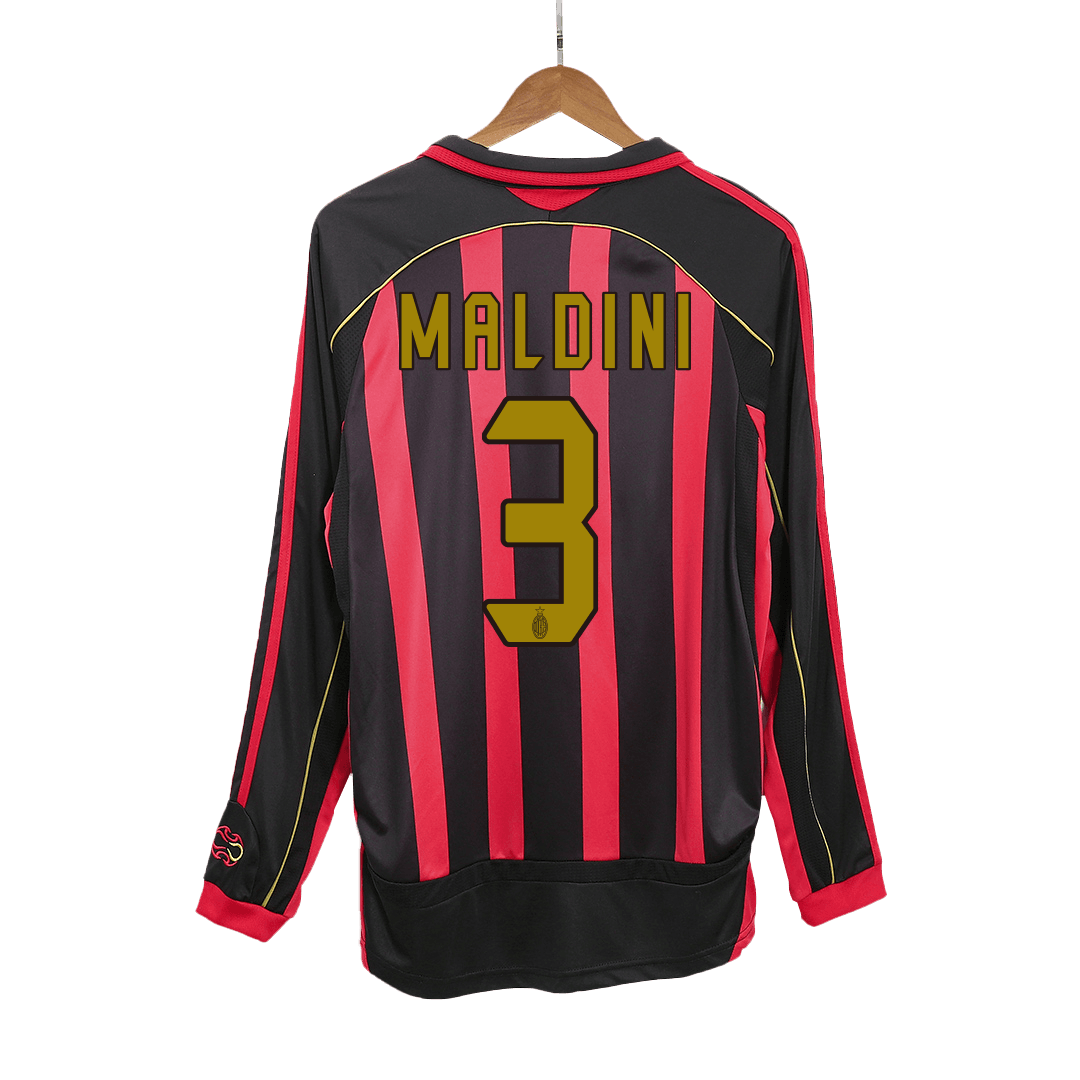 Tricouri Fotbal Vintage AC Milan MALDINI #3 Acasă 2006/07 Mânecă Lungă