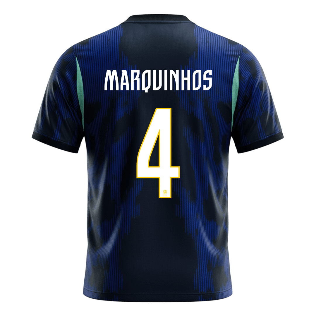 Tricouri Fotbal Brazilia MARQUINHOS #4 Deplasare Cupa Mondială 2026