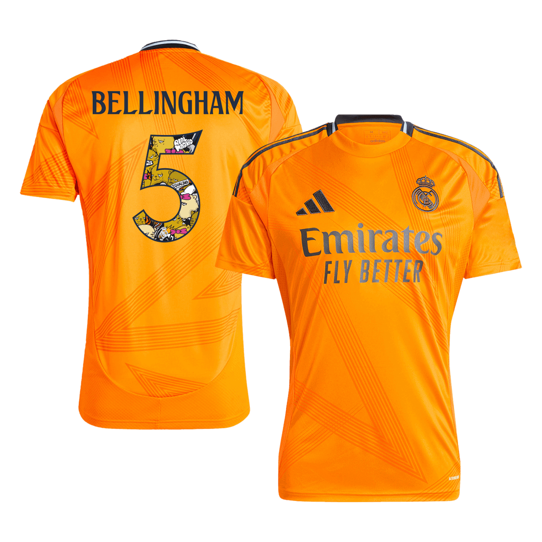 Tricouri Fotbal Real Madrid BELLINGHAM #5 Deplasare 2024/25 - Bear Champ Font (mărime mare)