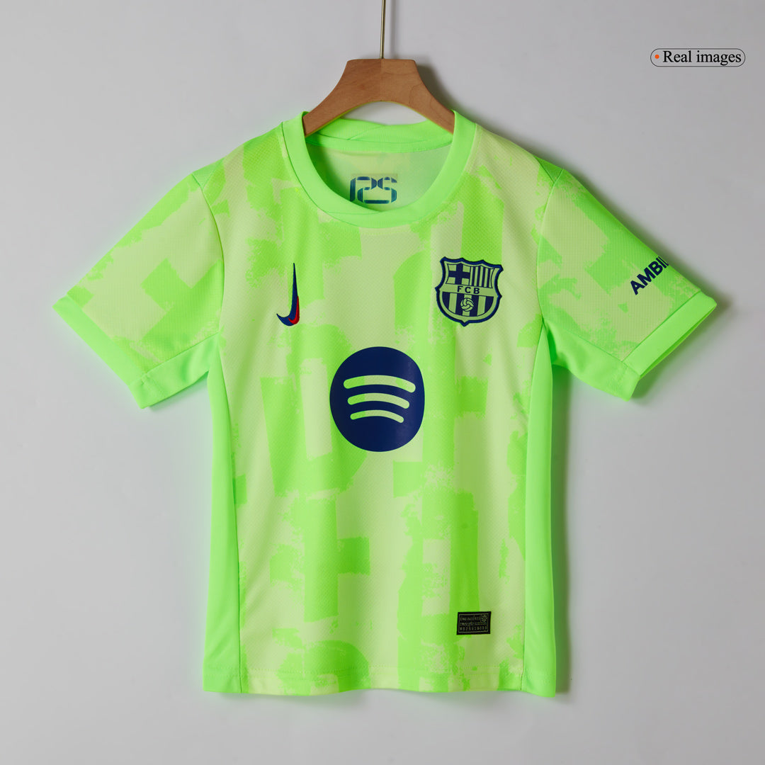 Set Tricouri Fotbal Barcelona Treilea 2024/25 Pentru Copii - UCL (Spotify Logo Without Text).