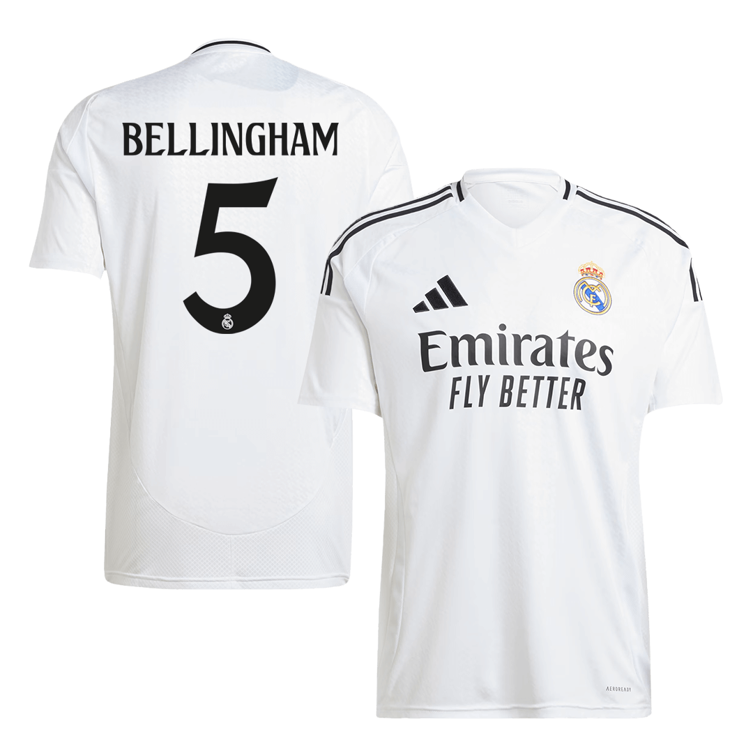 Tricouri Fotbal Real Madrid BELLINGHAM #5 Acasă 2024/25 (mărime mare)