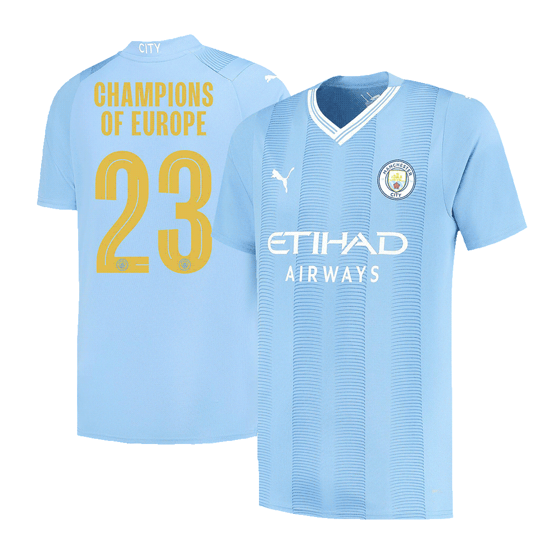 Tricouri Fotbal Manchester City Acasă 2023/24 CHAMPIONS OF EUROPE #23 (mărime mare)