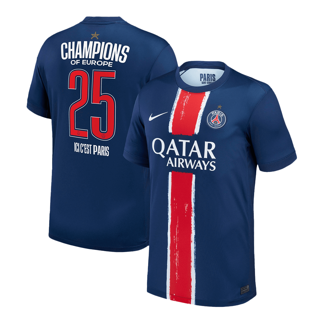 Tricouri Fotbal PSG CHAMPIONS #25 Acasă 2024/25 - CHAMPIONS OF EUROPE