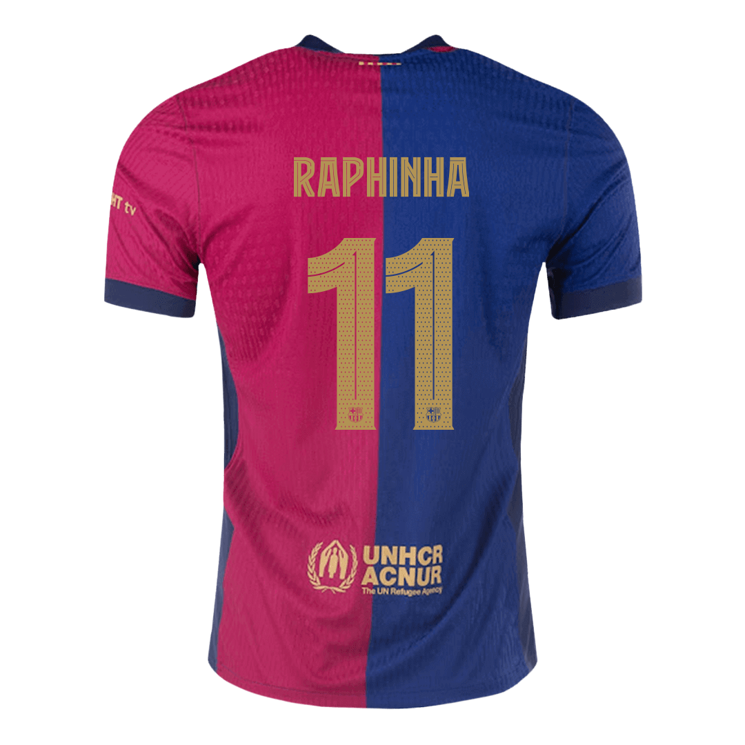 Tricouri Fotbal Barcelona RAPHINHA #11 Acasă 2024/25 Authentic - UCL (Spotify Logo Without Text)