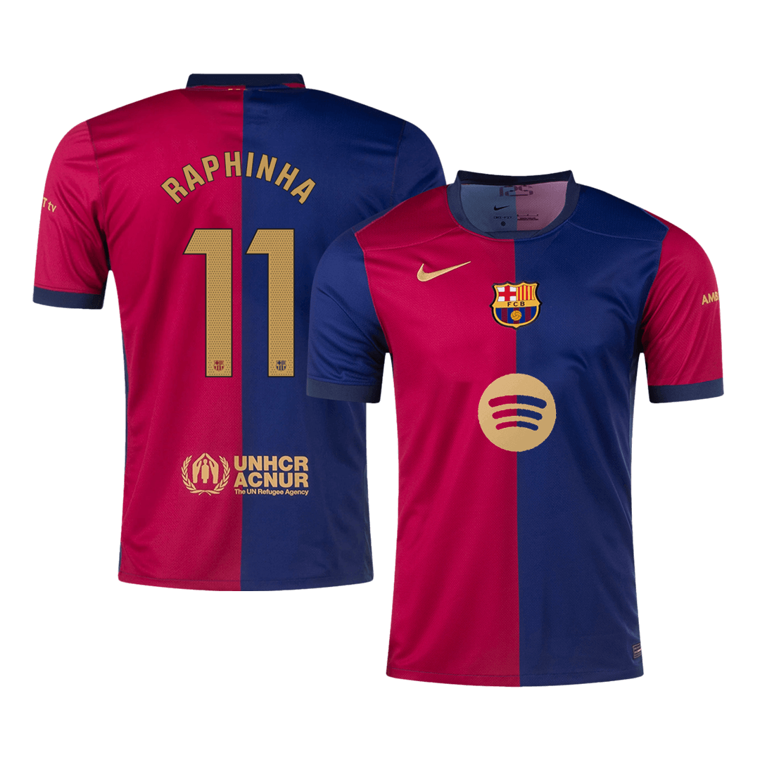 Tricouri Fotbal Barcelona RAPHINHA #11 Acasă 2024/25 (Spotify Logo Without Text) - Super