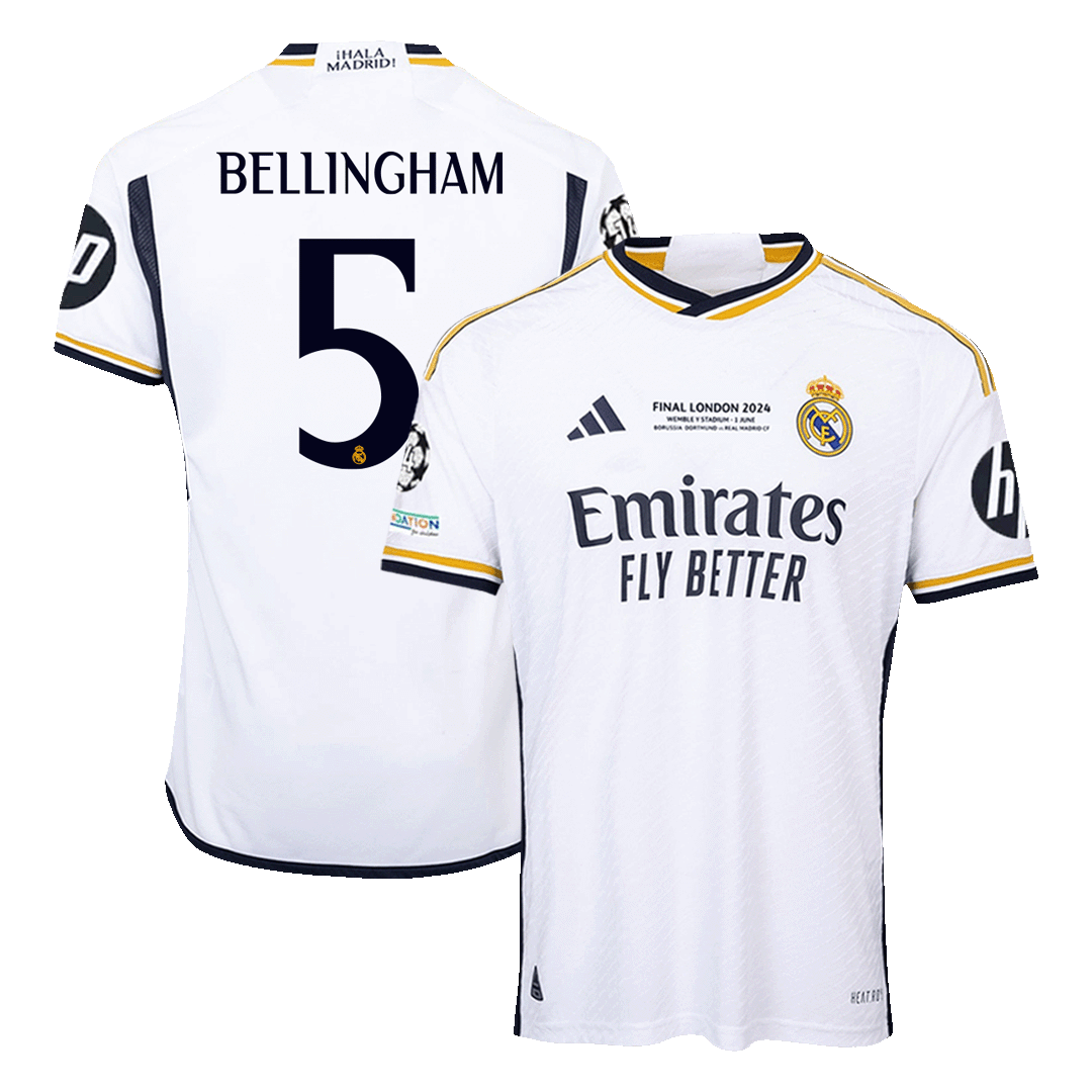 Tricouri Fotbal Real Madrid BELLINGHAM #5 Acasă 2023/24 Authentic - UCL Final