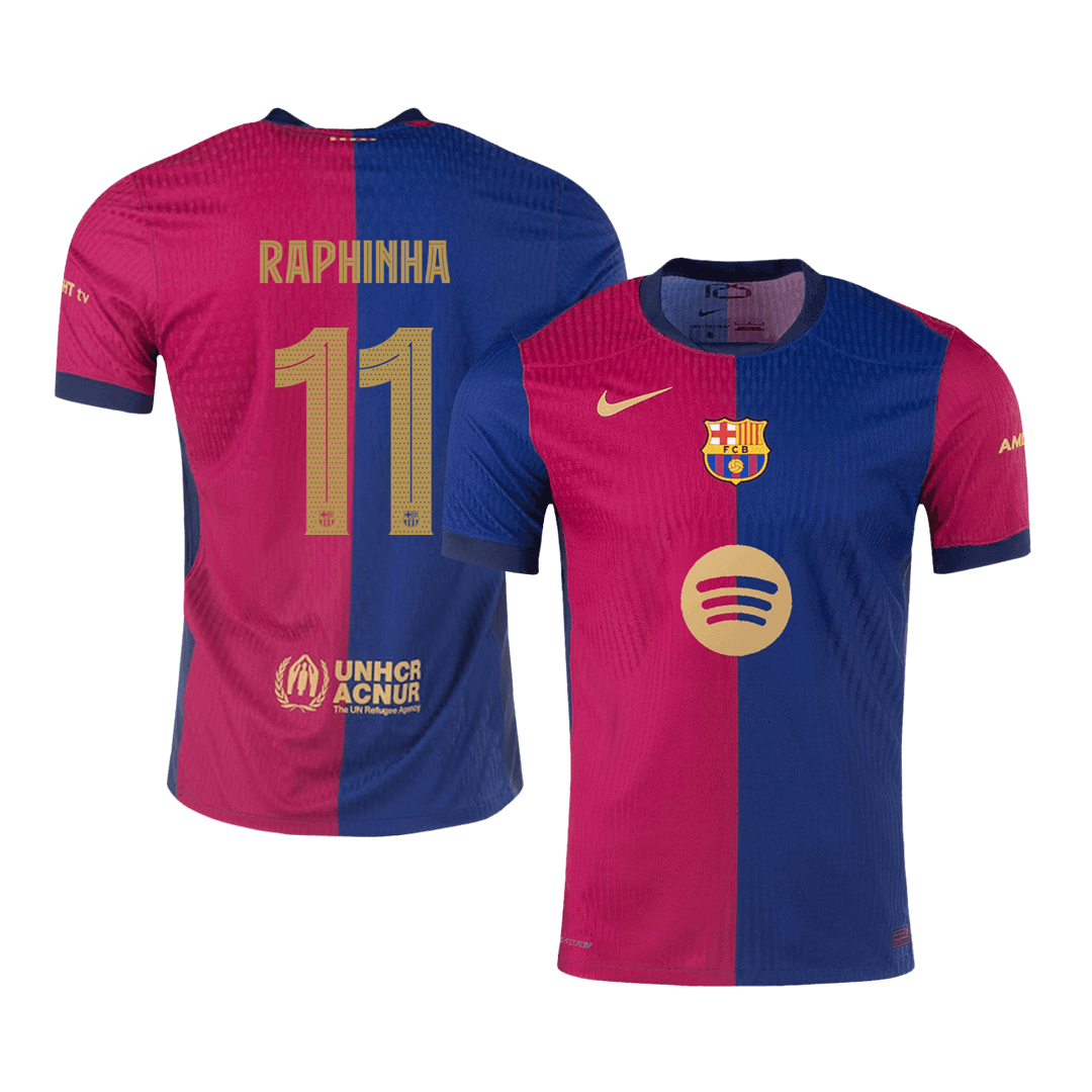 Tricouri Fotbal Barcelona RAPHINHA #11 Acasă 2024/25 Authentic - UCL (Spotify Logo Without Text)