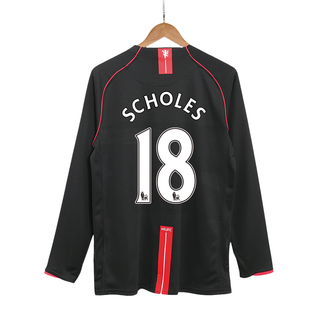 Tricouri Fotbal Vintage Manchester United SCHOLES #18 Deplasare 2007/08 Mânecă Lungă