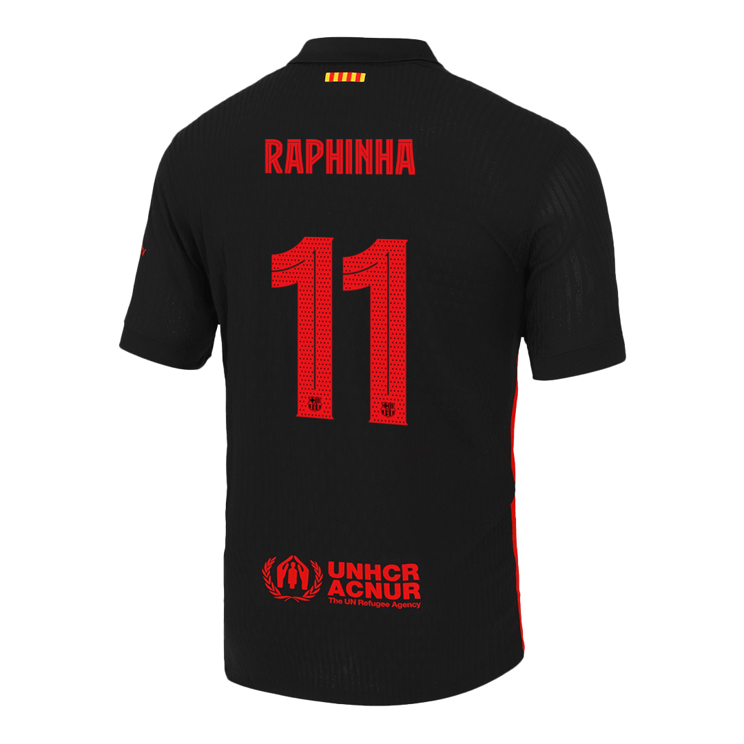 Tricouri Fotbal Barcelona RAPHINHA #11 Deplasare 2024/25 Authentic - UCL (Spotify Logo Without Text)