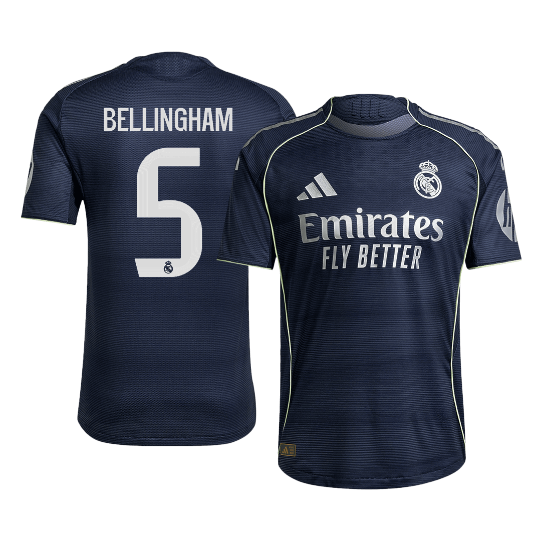 Tricouri Fotbal Real Madrid BELLINGHAM #5 Deplasare 2025/26 Authentic