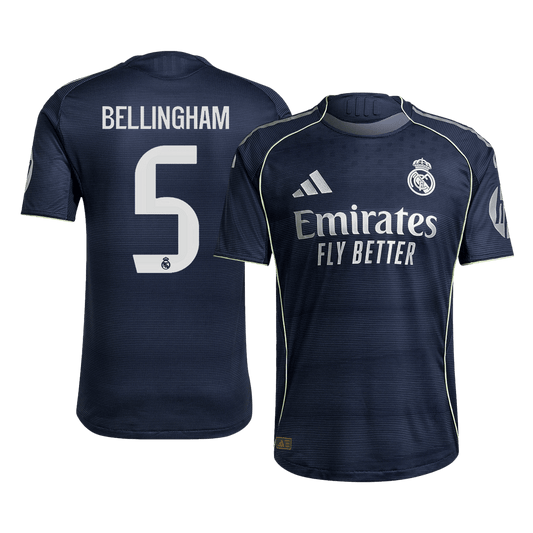 Tricouri Fotbal Real Madrid BELLINGHAM #5 Deplasare 2025/26 Authentic