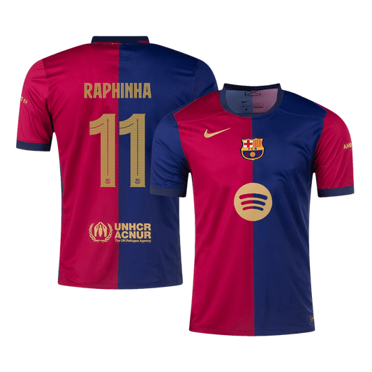 Tricouri Fotbal Barcelona RAPHINHA #11 Acasă 2024/25 UCL (Spotify Logo Without Text) (mărime mare)