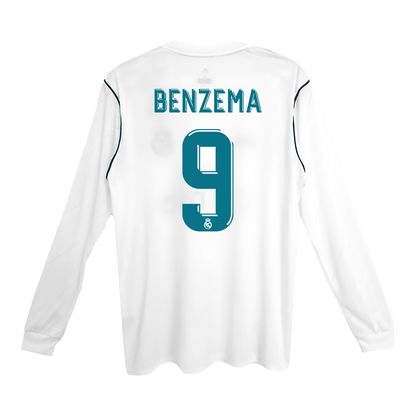 Tricouri Fotbal Vintage Real Madrid BENZEMA #9 Acasă 2017/18 Mânecă Lungă