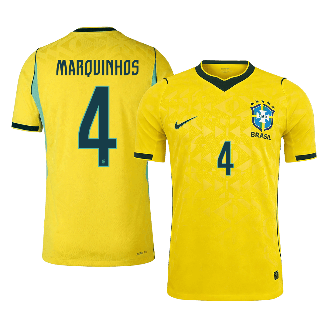 Tricouri Fotbal Brazilia MARQUINHOS #4 Acasă Cupa Mondială 2026 Authentic