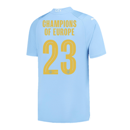 Tricouri Fotbal Manchester City Acasă 2023/24 CHAMPIONS OF EUROPE #23 (mărime mare)