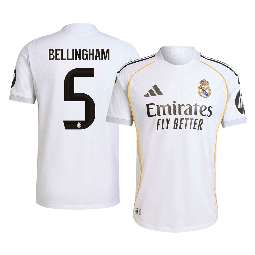 Tricouri Fotbal Real Madrid BELLINGHAM #5 Acasă 2025/26 Authentic