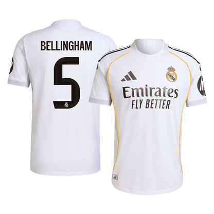 Tricouri Fotbal Real Madrid BELLINGHAM #5 Acasă 2025/26 Authentic