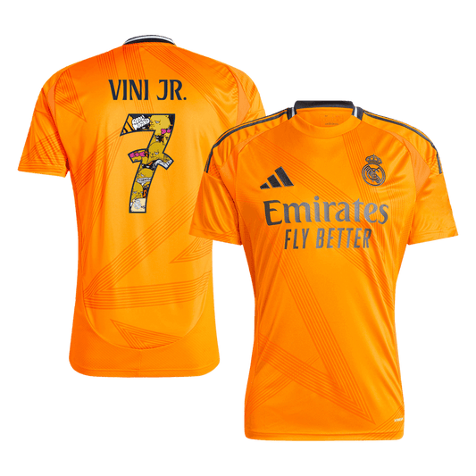 Tricouri Fotbal Real Madrid VINI JR. #7 Deplasare 2024/25 - Bear Champ Font (mărime mare)