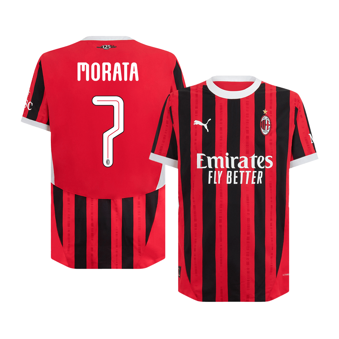 Tricouri Fotbal AC Milan MORATA #7 Acasă 2024/25 Authentic - UCL