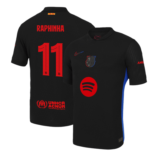 Tricouri Fotbal Barcelona RAPHINHA #11 Deplasare 2024/25 Authentic - UCL (Spotify Logo Without Text)