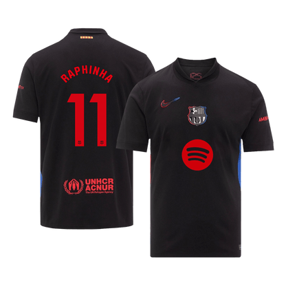 Tricouri Fotbal Barcelona RAPHINHA #11 Deplasare 2024/25 (Spotify Logo Without Text) (mărime mare)
