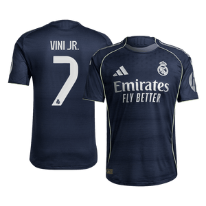 Tricouri Fotbal Real Madrid VINI JR. #7 Deplasare 2025/26 Authentic - Premium