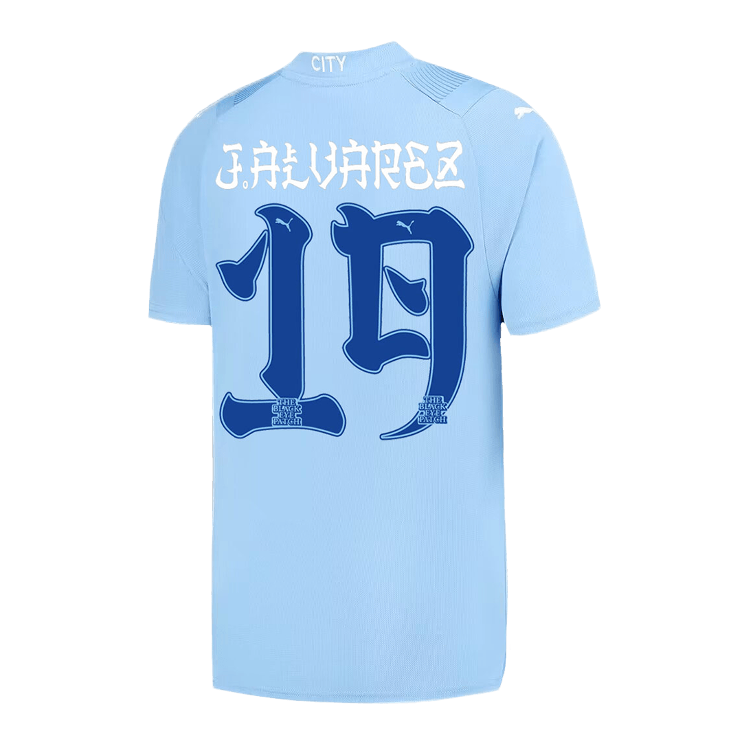 Tricouri Fotbal Manchester City J.ALVAREZ #19 Acasă 2023/24 - Japanese Tour Printing (mărime mare)