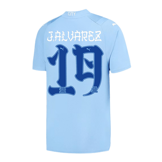 Tricouri Fotbal Manchester City J.ALVAREZ #19 Acasă 2023/24 - Japanese Tour Printing (mărime mare)