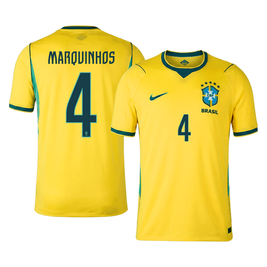 Tricouri Fotbal Brazilia MARQUINHOS #4 Acasă Cupa Mondială 2026 - Premium