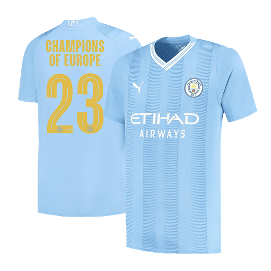 Tricouri Fotbal Manchester City Acasă 2023/24 CHAMPIONS OF EUROPE #23 (mărime mare)