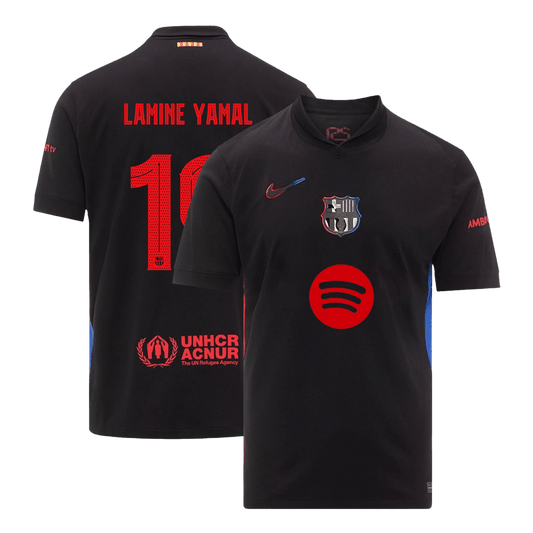 Tricouri Fotbal Barcelona LAMINE YAMAL #19 Deplasare 2024/25 - UCL (Spotify Logo Without Text) (mărime mare)
