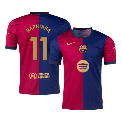 Tricouri Fotbal Barcelona RAPHINHA #11 Acasă 2024/25 (Spotify Logo Without Text) - Super