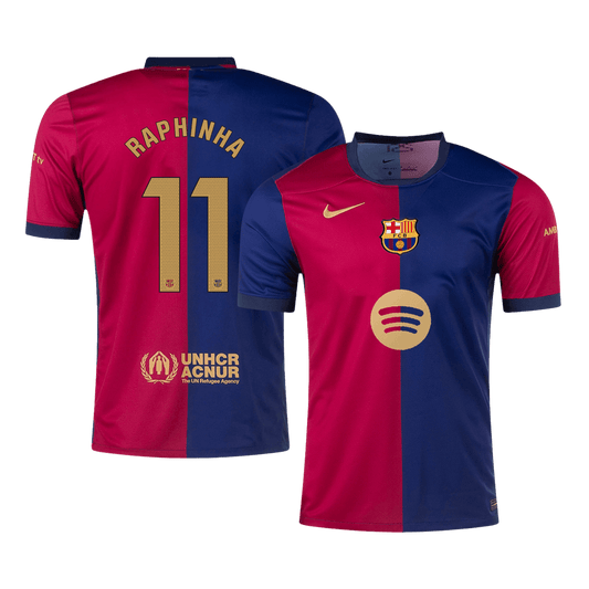 Tricouri Fotbal Barcelona RAPHINHA #11 Acasă 2024/25 (Spotify Logo Without Text) - Super