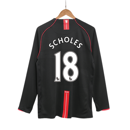 Tricouri Fotbal Vintage Manchester United SCHOLES #18 Deplasare 2007/08 Mânecă Lungă